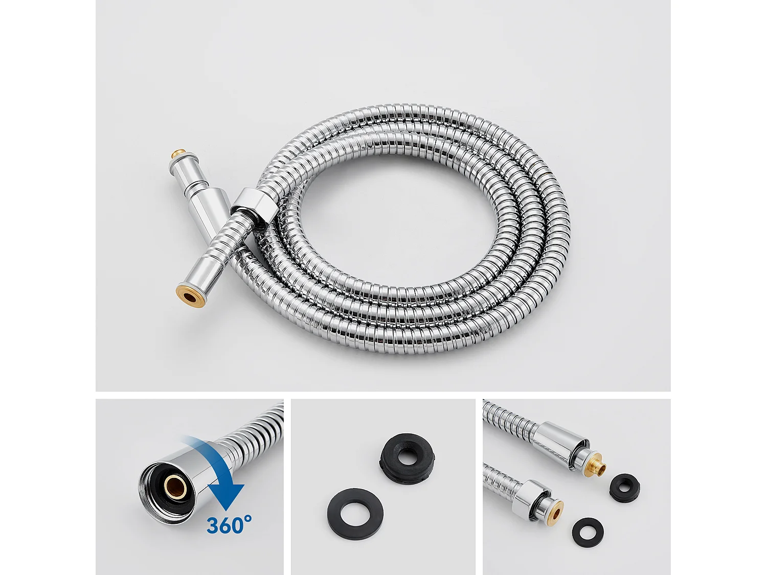 AURALUM MAX Pommeau de Douche Haute Pression+Tuyau de 1,5m en Inox,Avec 3 Modes de Jet,Pulvérisateur Douche Anti-Calcaire Pommeau,Chromé+Noir