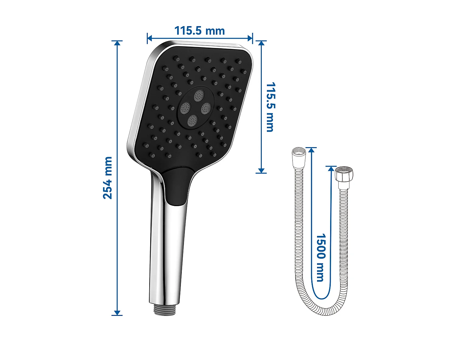 AURALUM MAX Pommeau de Douche Haute Pression+Tuyau de 1,5m en Inox,Avec 3 Modes de Jet,Pulvérisateur Douche Anti-Calcaire Pommeau,Chromé+Noir