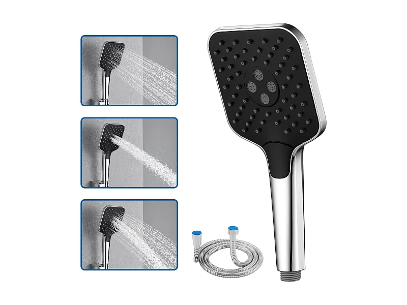 AURALUM MAX Pommeau de Douche Haute Pression+Tuyau de 1,5m en Inox,Avec 3 Modes de Jet,Pulvérisateur Douche Anti-Calcaire Pommeau,Chromé+Noir