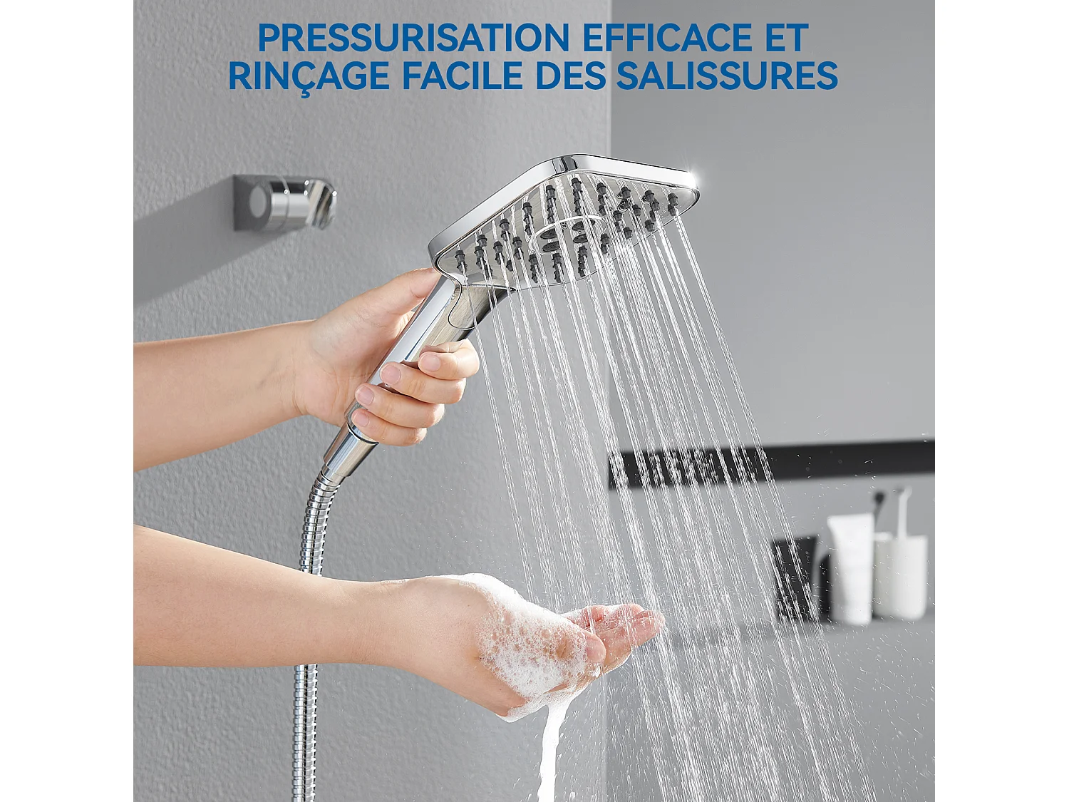 AURALUM MAX Pommeau de Douche Haute Pression,Avec 3 Modes de Jet,Pulvérisateur Douche Anti-Calcaire Pommeau,Chromé(Pas de Tuyau）