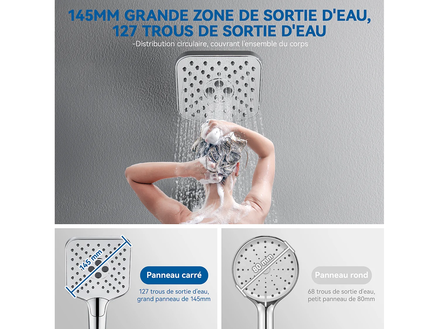 AURALUM MAX Pommeau de Douche Haute Pression,Avec 3 Modes de Jet,Pulvérisateur Douche Anti-Calcaire Pommeau,Chromé(Pas de Tuyau）