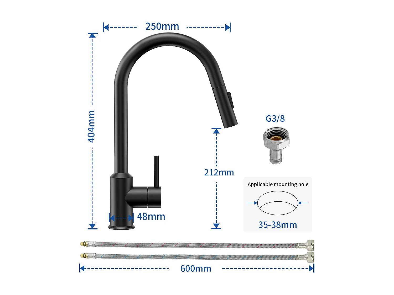 Cecipa max Evier en Quartz 60*45cm, avec Panier de Vidange et Distributeur de Savon Gratuits + Mitigeur de Cuisine avec Douchette Extractible Noir