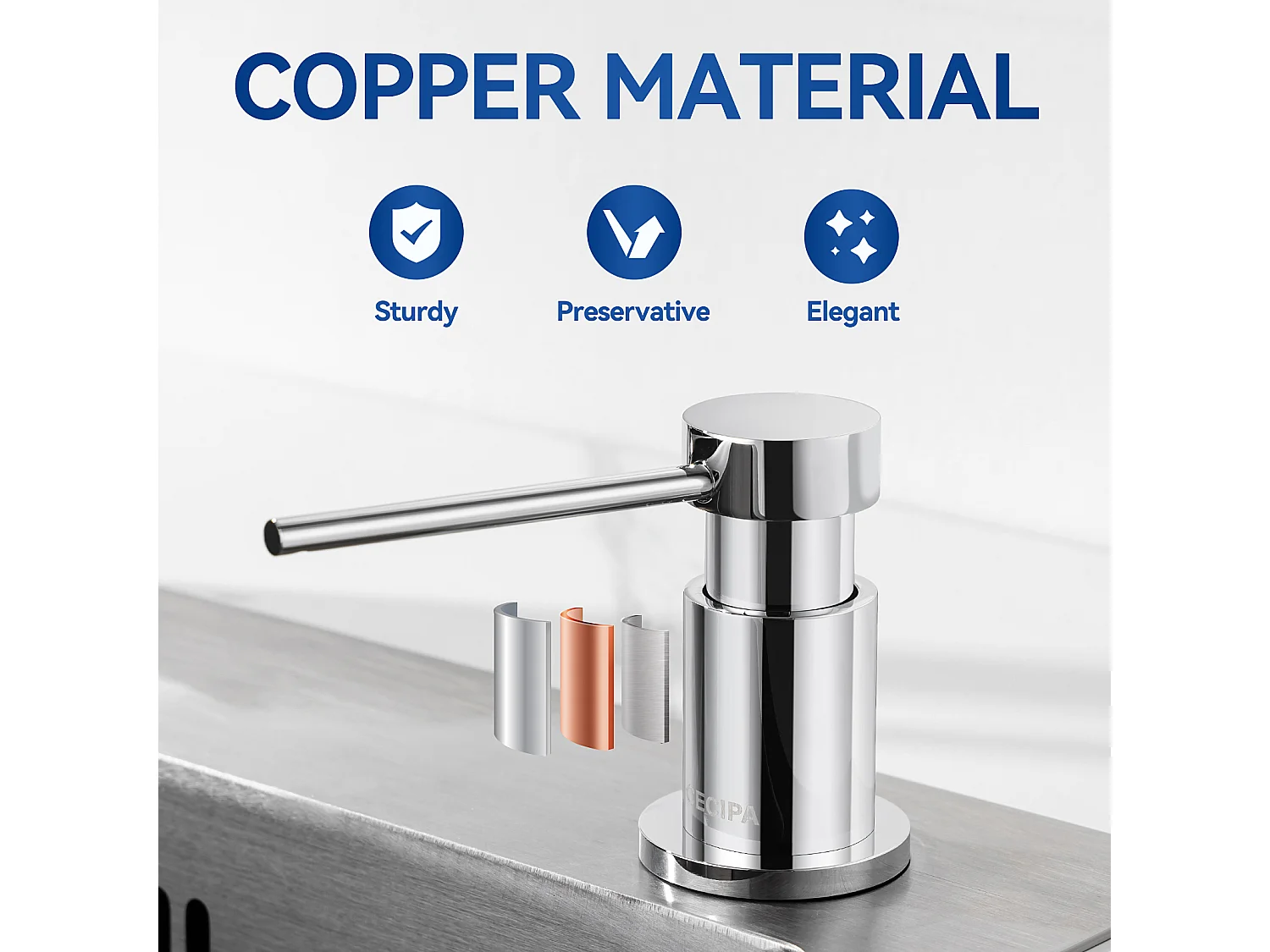 Cecipa MAX Evier 1 Bac 50x45cm Evier en Quartz et Résine Evier à Encastrer 1 cuve + 300ML Distributeur de Savon de Cuisine Chromé