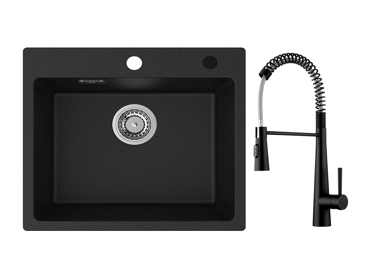 Cecipa max Evier Quartz Noir 50x45cm Evier 1 Bac en Quartz et Résine + Mitigeur de Cuisine à Ressort avec 3 Modes de Sortie D'eau, Noir