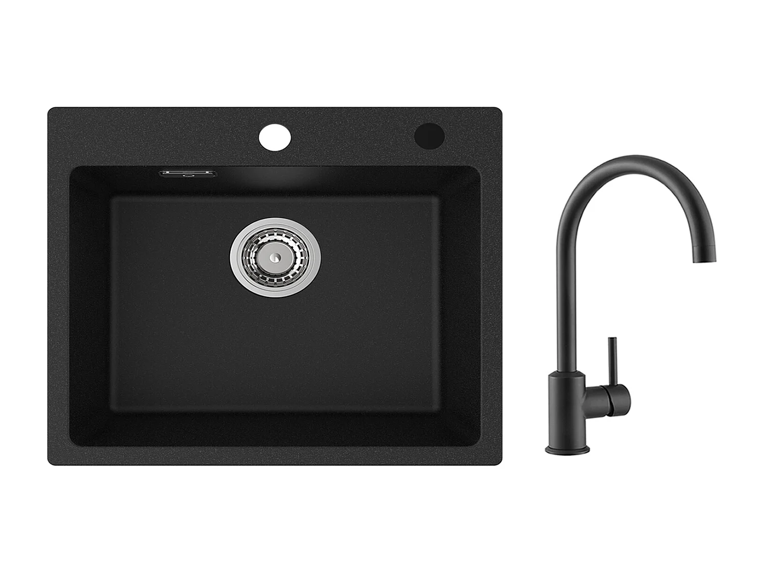 Fregadero Cecipa MAX 1 Lavabo 50x45cm Fregadero de cuarzo y resina Fregadero encastrable + Mezclador de cocina de acero inoxidable negro