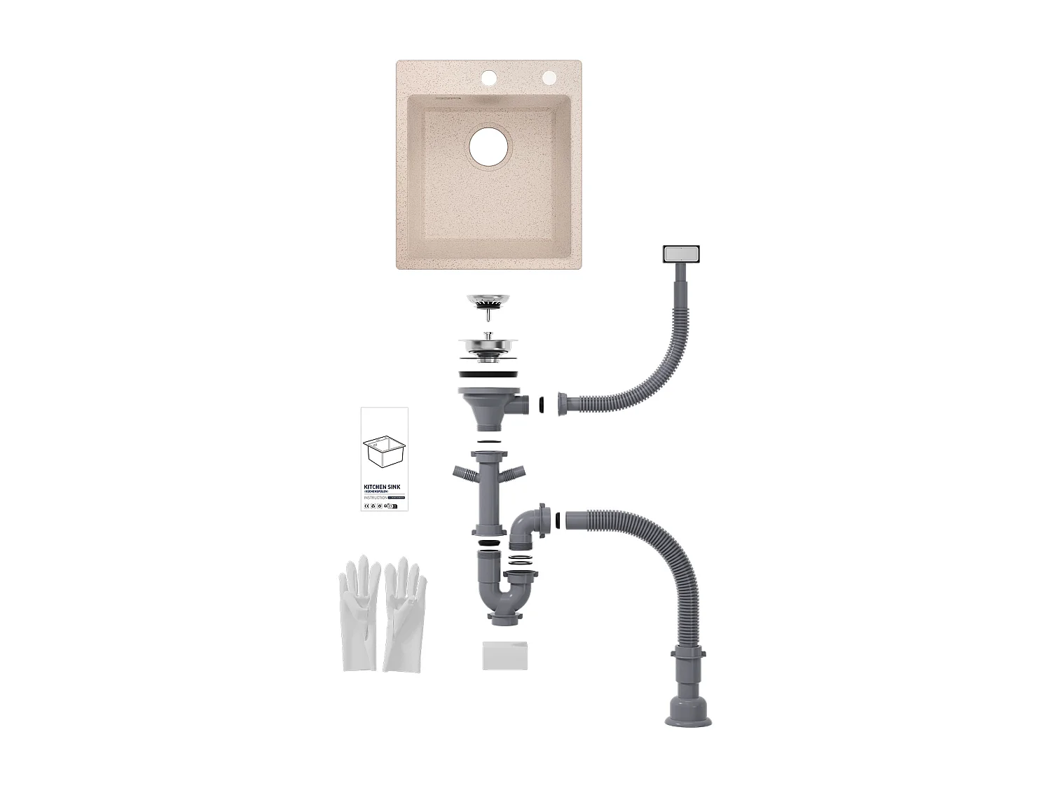 Cecipa max Lavello 1 Vasca in Quarzo e Resina Colore Avena Lavello Cucina 40x45cm Lavello Incasso 1 Vasca + Dosatore Sapone 300ML Nero