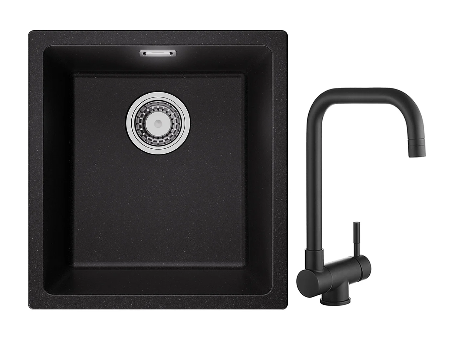 CECIPA MAX Evier 1 Bac en Quartz et Résine Noir Gris 40*44*20cm + Mitigeur Rabattable Noir Robinet Pliable Mitigeur Sous Fenêtre