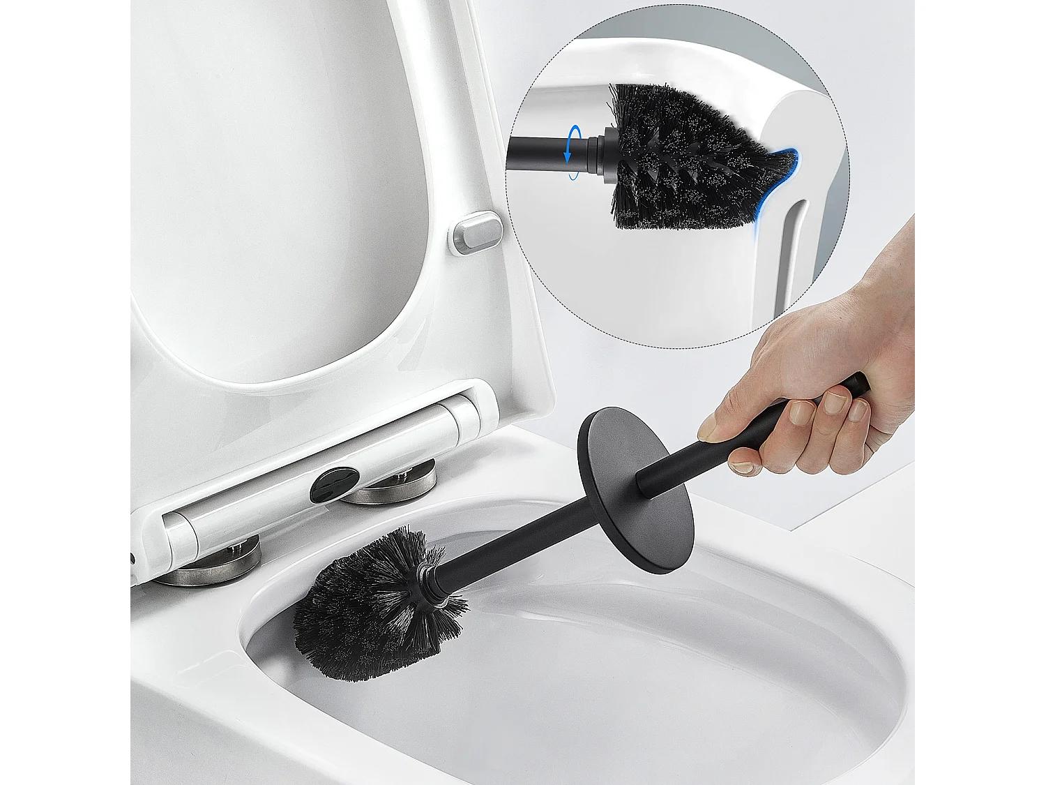 Spazzola WC Sospesa Nera con Supporto Spazzola Spazzola WC Acciaio INOX con Manico Lungo Spazzola WC con Supporto Spazzola Antibatterica,Modello UE