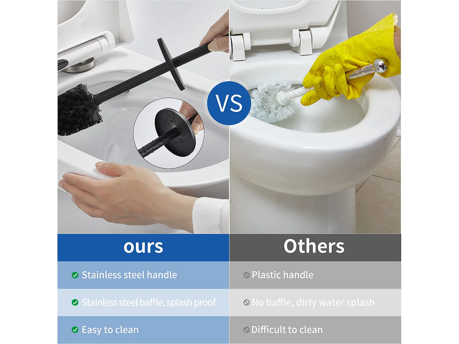 Spazzola WC Sospesa Nera con Supporto Spazzola Spazzola WC Acciaio INOX con Manico Lungo Spazzola WC con Supporto Spazzola Antibatterica,Modello UE