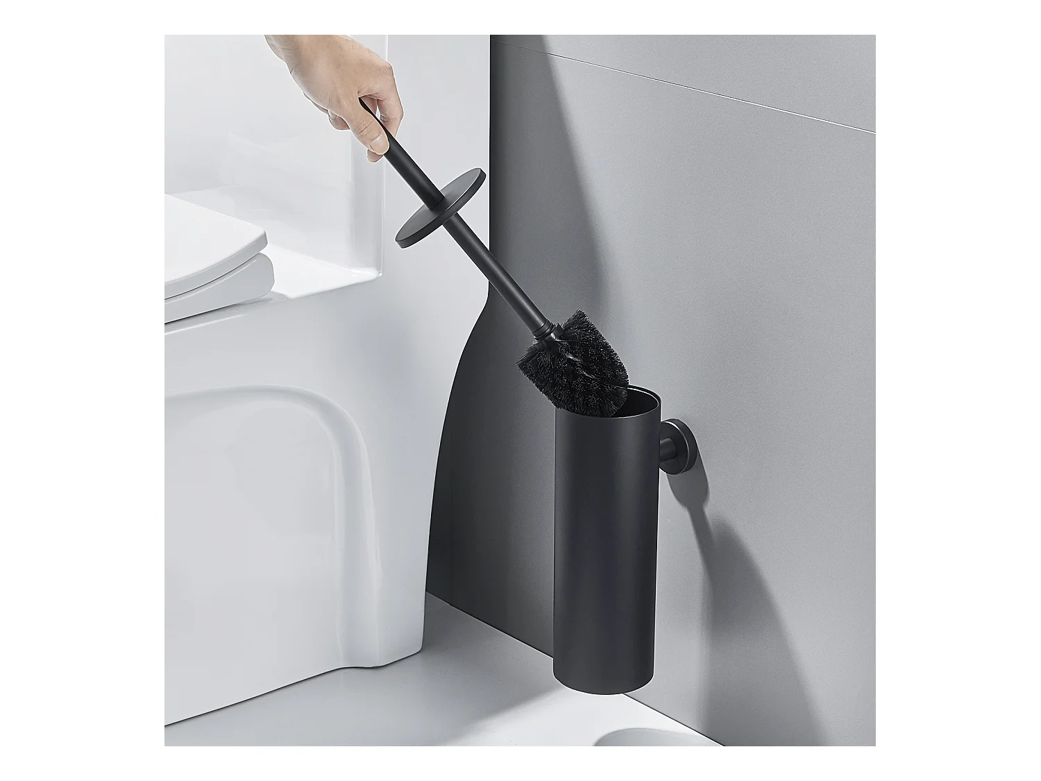 Toiletborstel WC opknoping zwart met houder Toiletborstel RVS met lange steel CanvasborstelTte Antibacteriële met Stand,EU Model