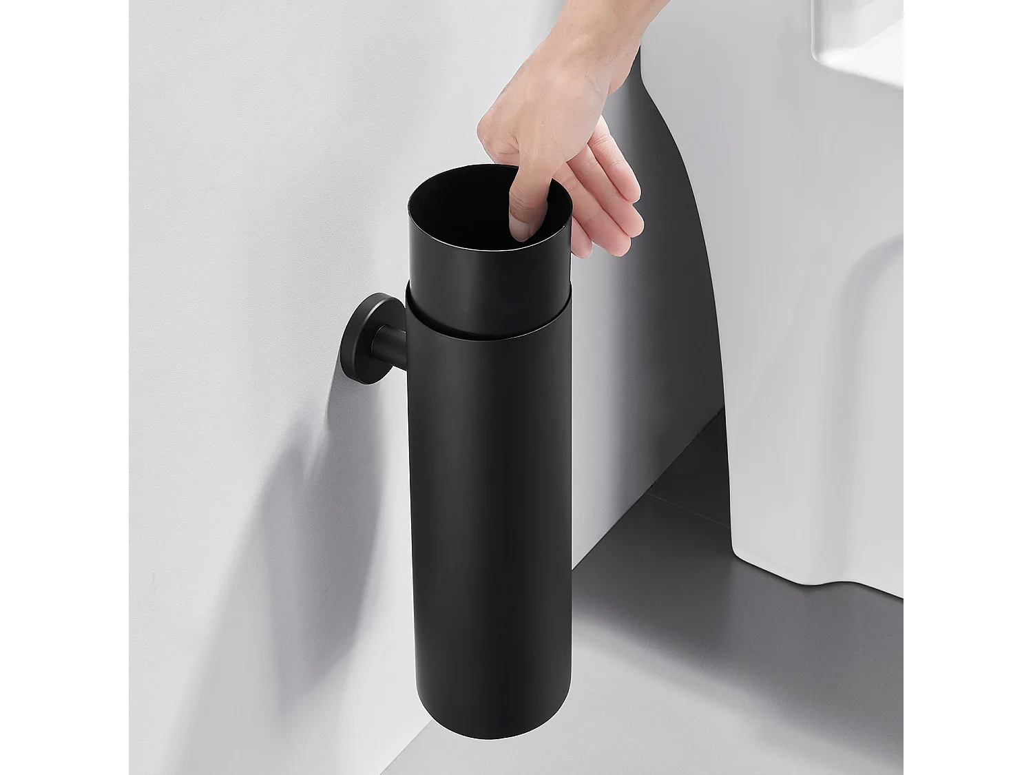 Brosse Toilettes WC Suspendu Noir avec Support Brosse Balai Toilette Acier INOX à Manche Long Brosse Toilette Antibactérienne avec Support,EU Modèle