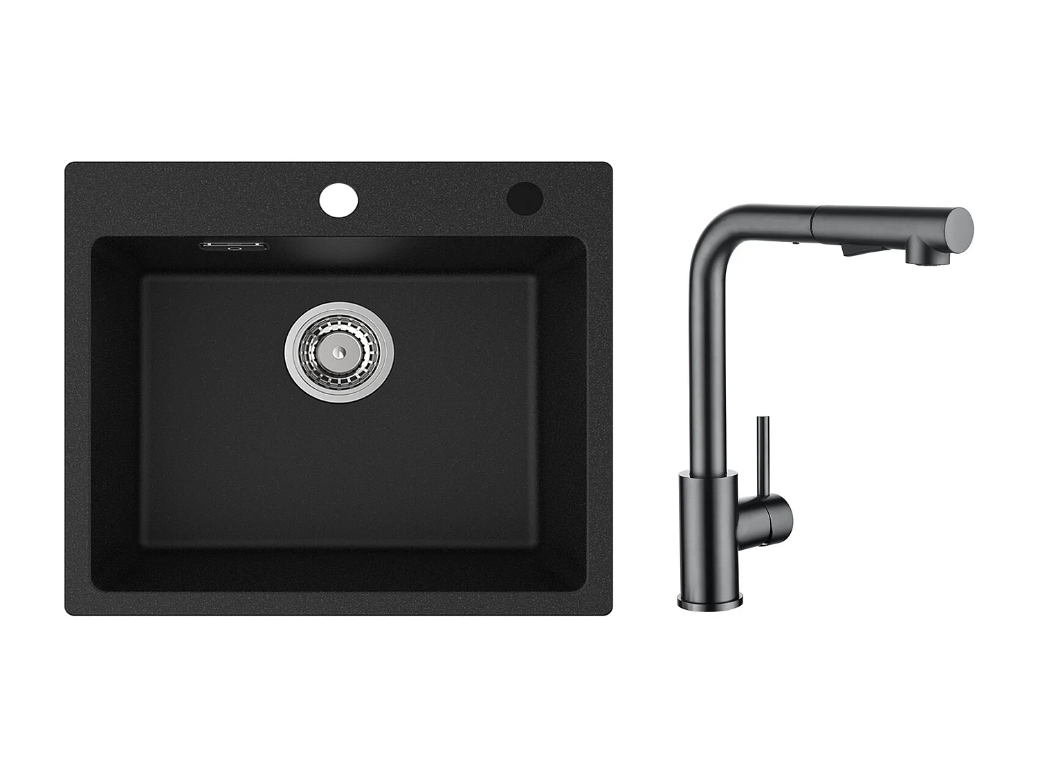 Cecipa MAX Evier 1 Bac 50x45cm Evier en Quartz et Résine Evier à Encastrer + Mitigeur Cuisine Avec Douchette Extractible