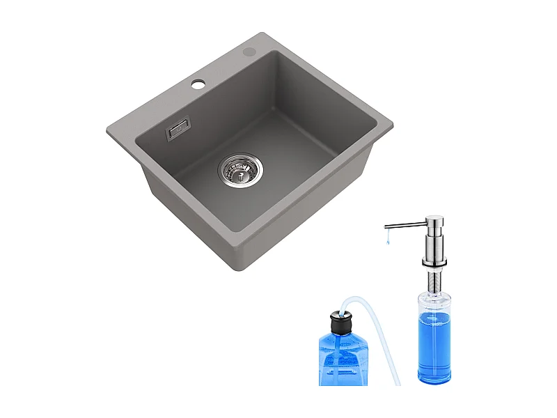 Cecipa max 1 wastafel grijs 50x45cm kwarts en hars keukenspoelbak 1 wastafel inbouwspoelbak + 300ML geborstelde zeepdispenser