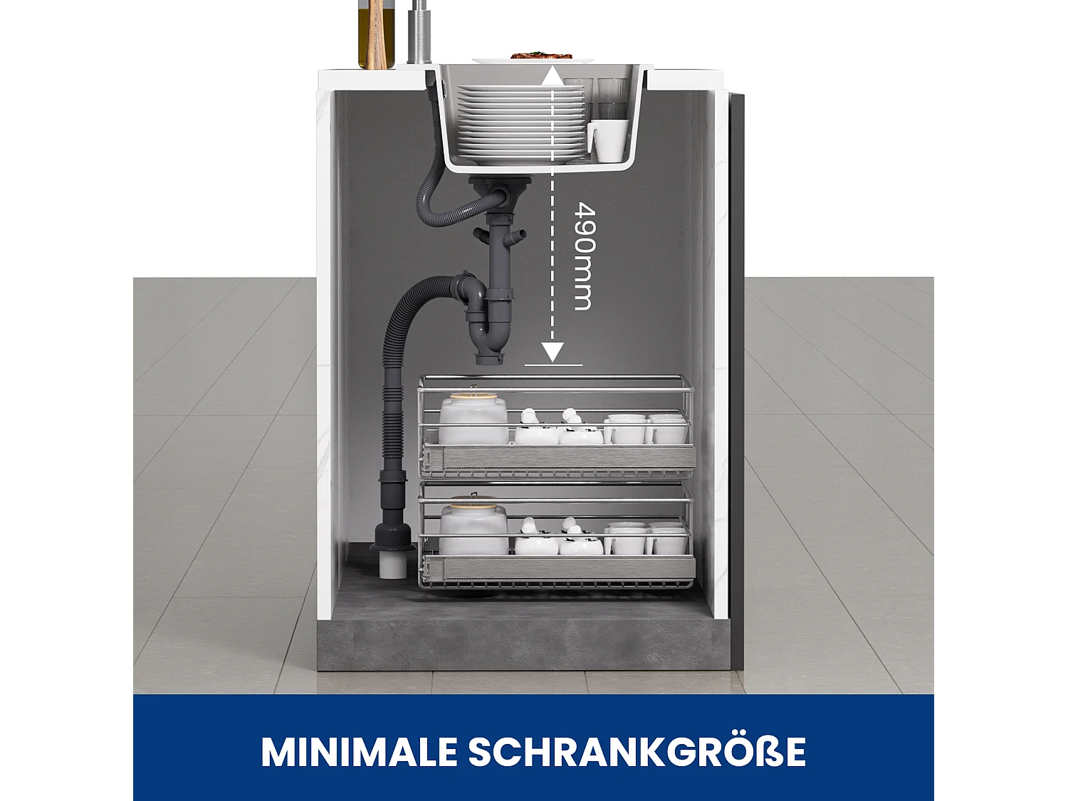 Cecipa max Evier 1 Bac Gris 50x45cm Evier de Cuisine en Quartz et Résine Evier à Encastrer 1 cuve + 300ML Distributeur de Savon Brossé