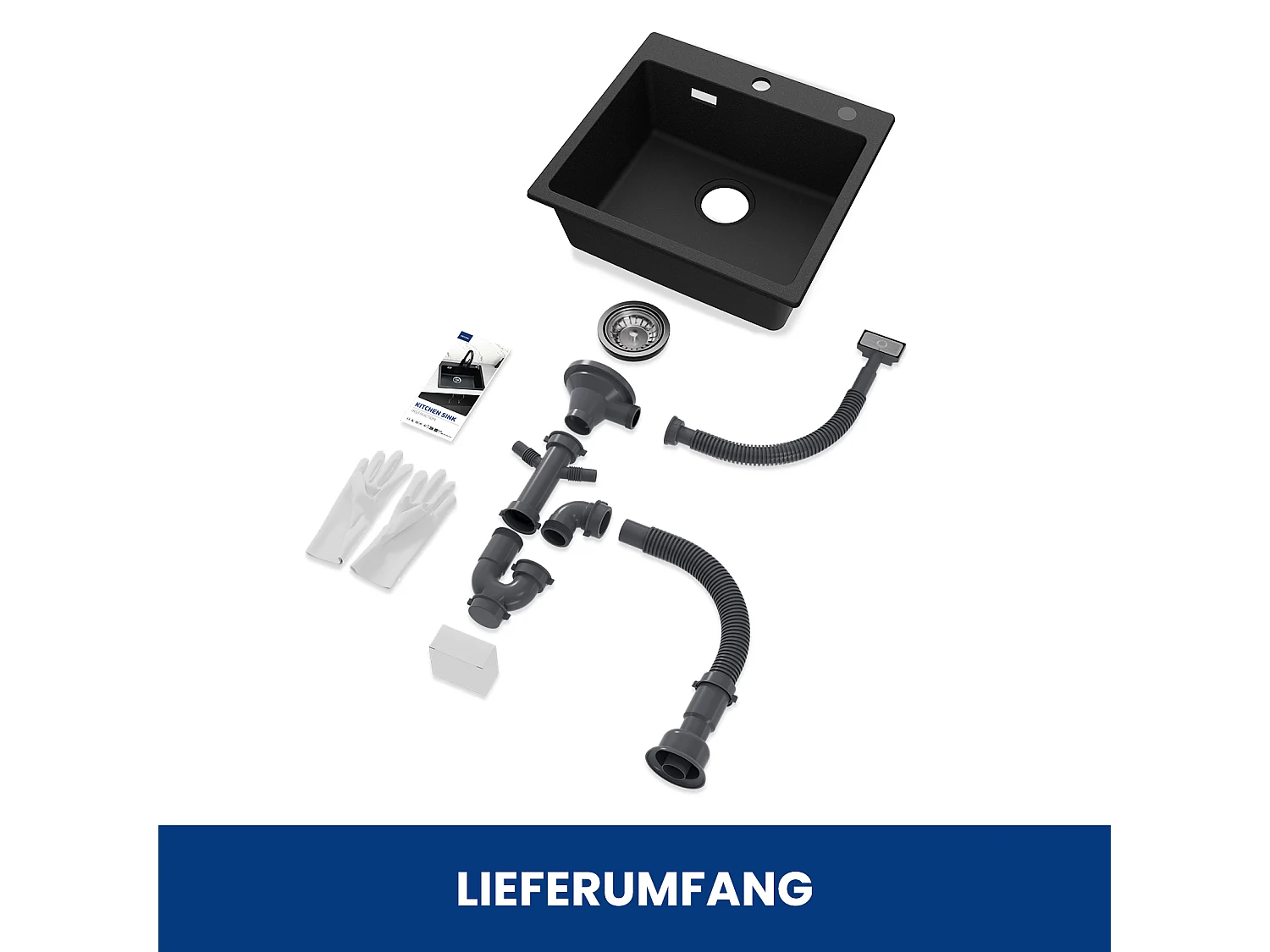 Cecipa max zwarte quartz spoelbak 50x45cm 1 bak quartz spoelbak graniet keukenspoelbak + kraan met sproeier uittrekbare spoelbakmengkraan geborsteld