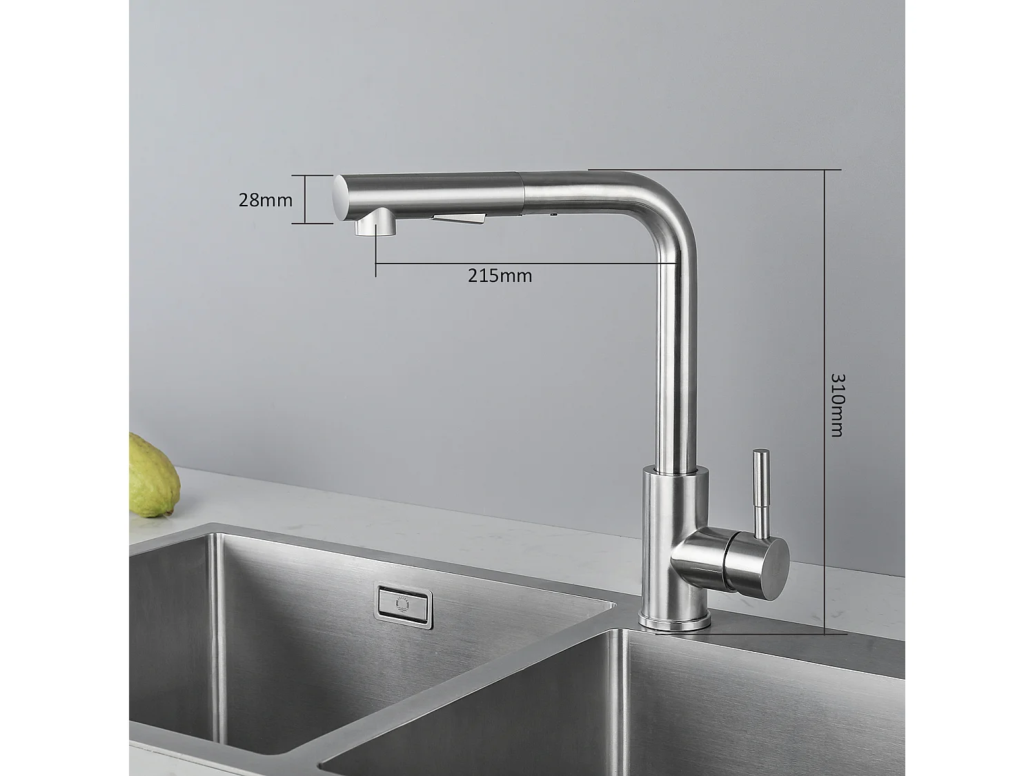 Cecipa max Evier 1 Bac en Quartz et Résine avec Panier de Vidange et Distributeur de Savon 70x45cm+Mitigeur Cuisine Brossé avec Douchette Extractible