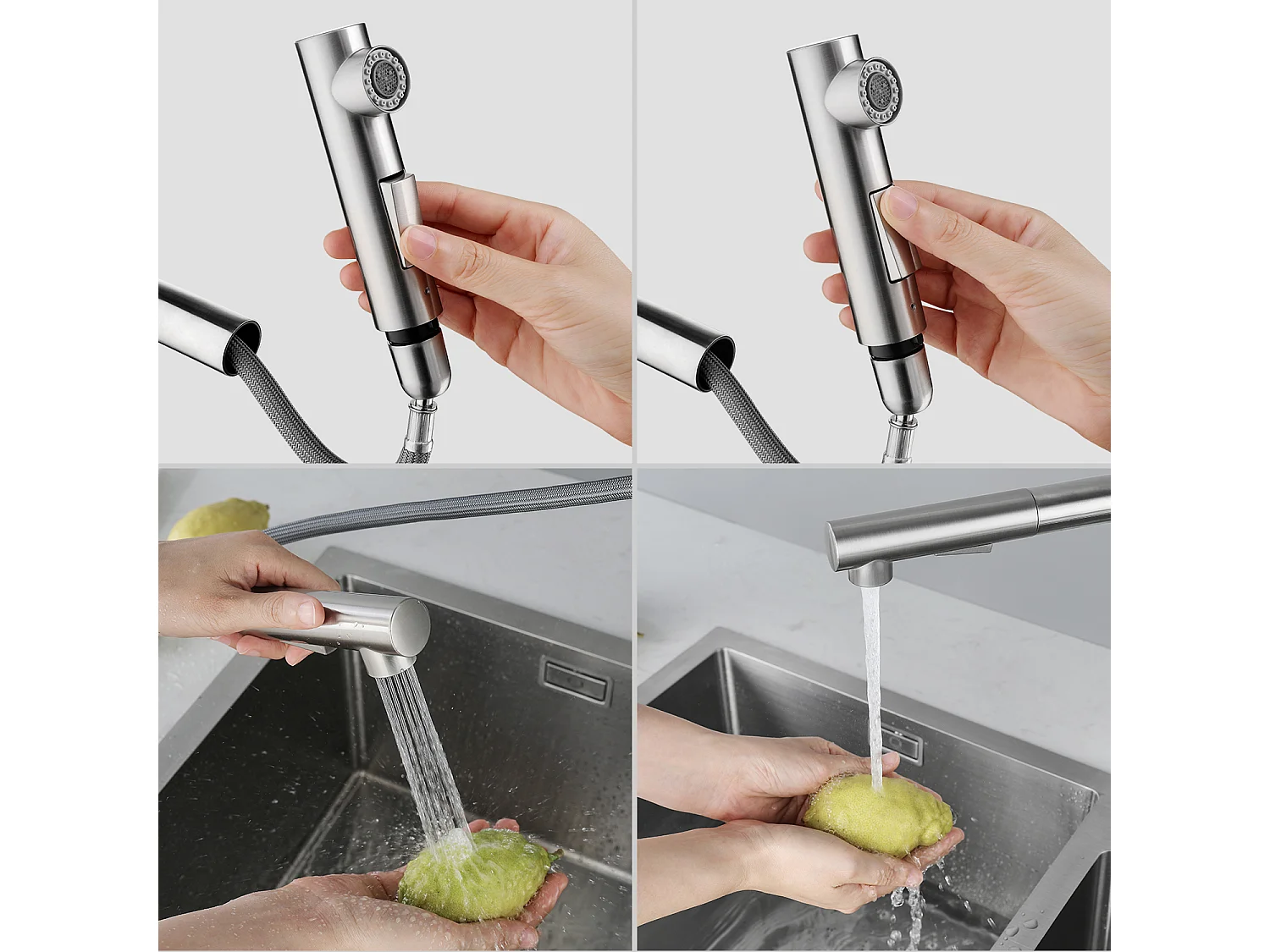 Cecipa max Evier 1 Bac en Quartz et Résine avec Panier de Vidange et Distributeur de Savon 70x45cm+Mitigeur Cuisine Brossé avec Douchette Extractible