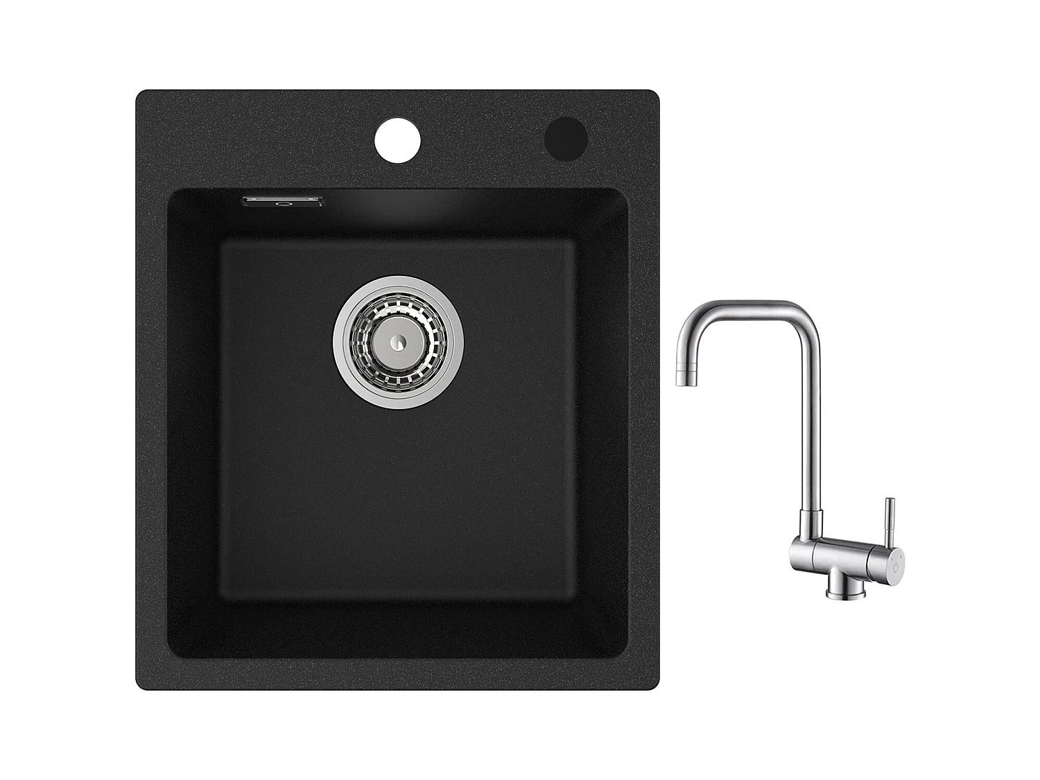 Cecipa max 40x45cm Evier de Cuisine en Quartz et Résine Evier Quartz 1 Bac Noir + Robinet Cuisine Rabattable Mitigeur de Evier Repliable Brossé