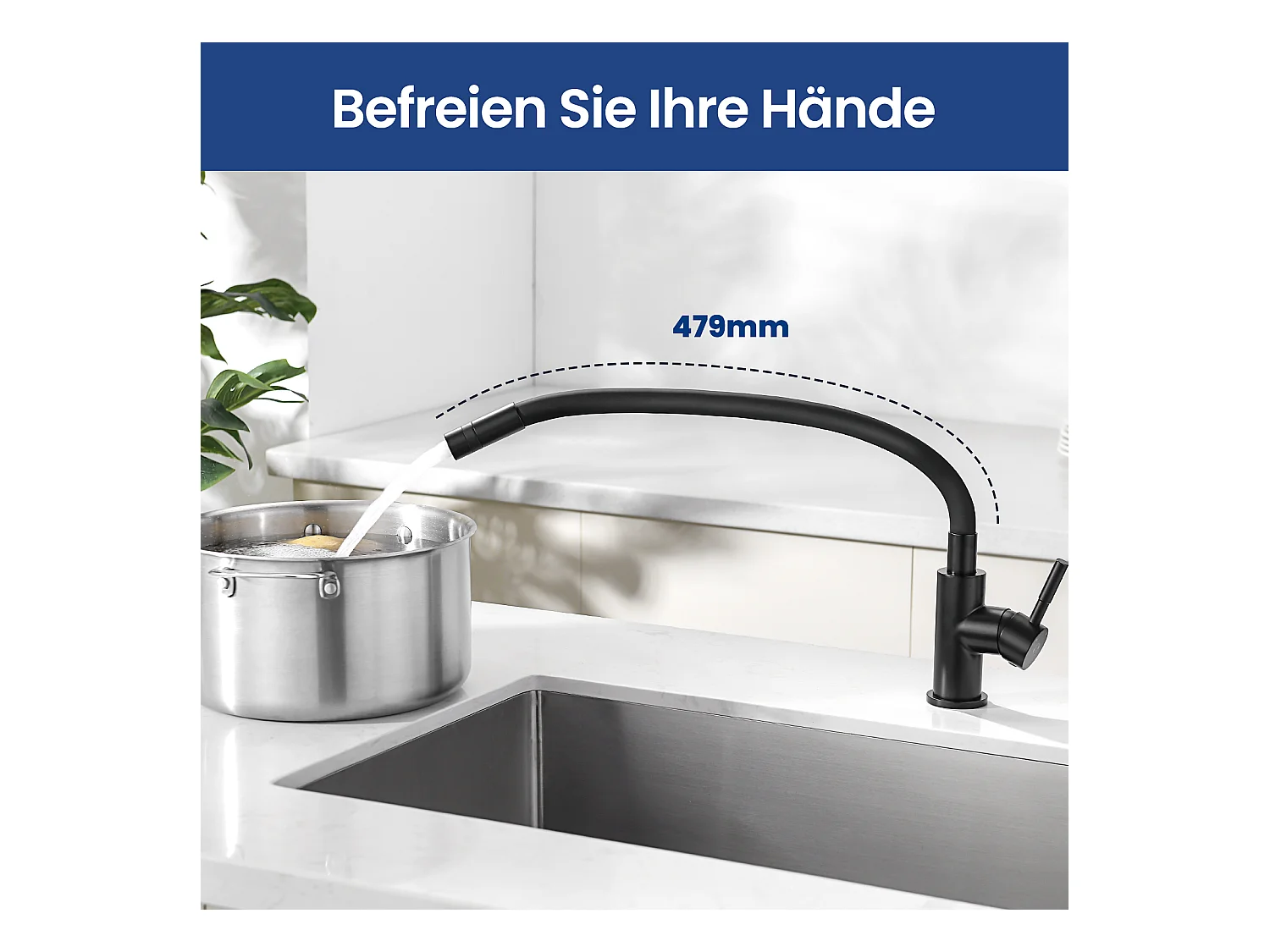 CECIPA MAX Evier Quartz Noir 45x45 cm Evier 1 Bac en Quartz et Résine + Flexible Mitigeur de Cuisine, 2 Types de Jets  Robinet Extractible Noir