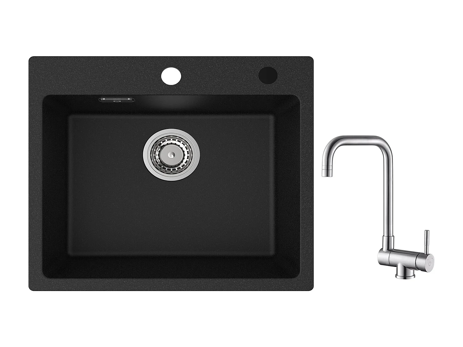 Cecipa max Evier Quartz Noir 50x45cm Evier 1 Bac en Quartz Evier de Cuisine en Granit + Robinet Cuisine Rabattable Mitigeur de Evier Repliable Brossé