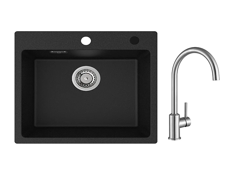 Cecipa MAX Spoelbak 1 Kom 50x45cm Kwarts en Hars Spoelbak Inbouwspoelbak + Geborsteld RVS Keukenmengkraan