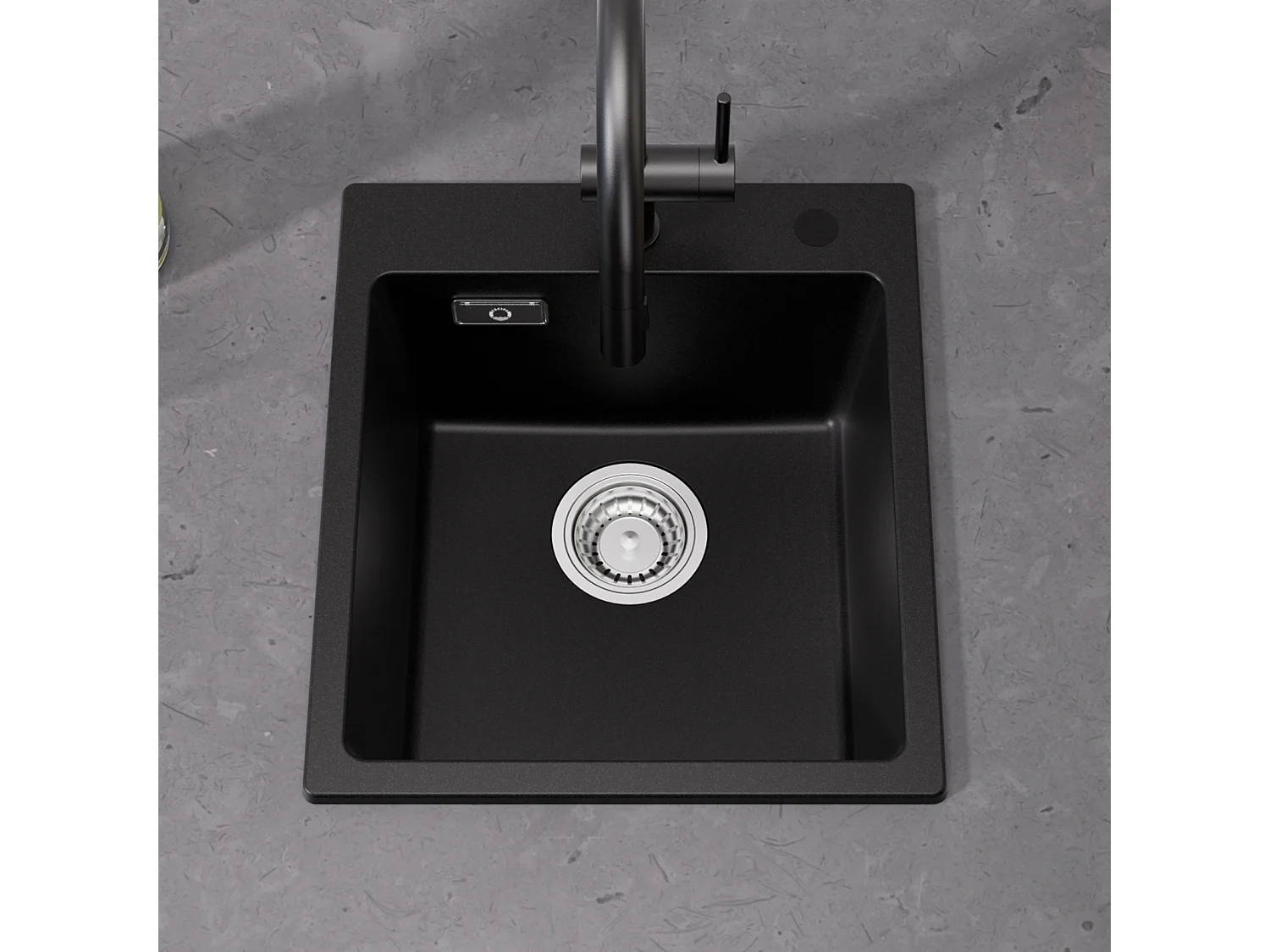 Cecipa max 40x45cm Evier de Cuisine en Quartz et Résine Evier Quartz 1 Bac Noir + Robinet Cuisine avec Douchette Mitigeur d'évier Extractible Brossé