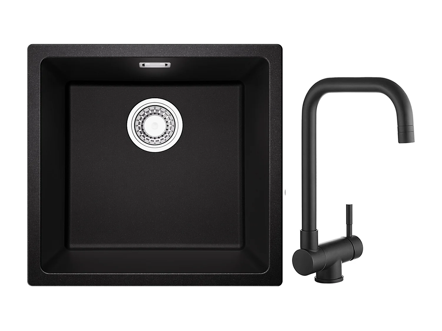 CECIPA MAX Evier 1 Bac en Quartz et Résine Noir Gris 45*44*20cm + Mitigeur Rabattable Noir Robinet Pliable Mitigeur Sous Fenêtre