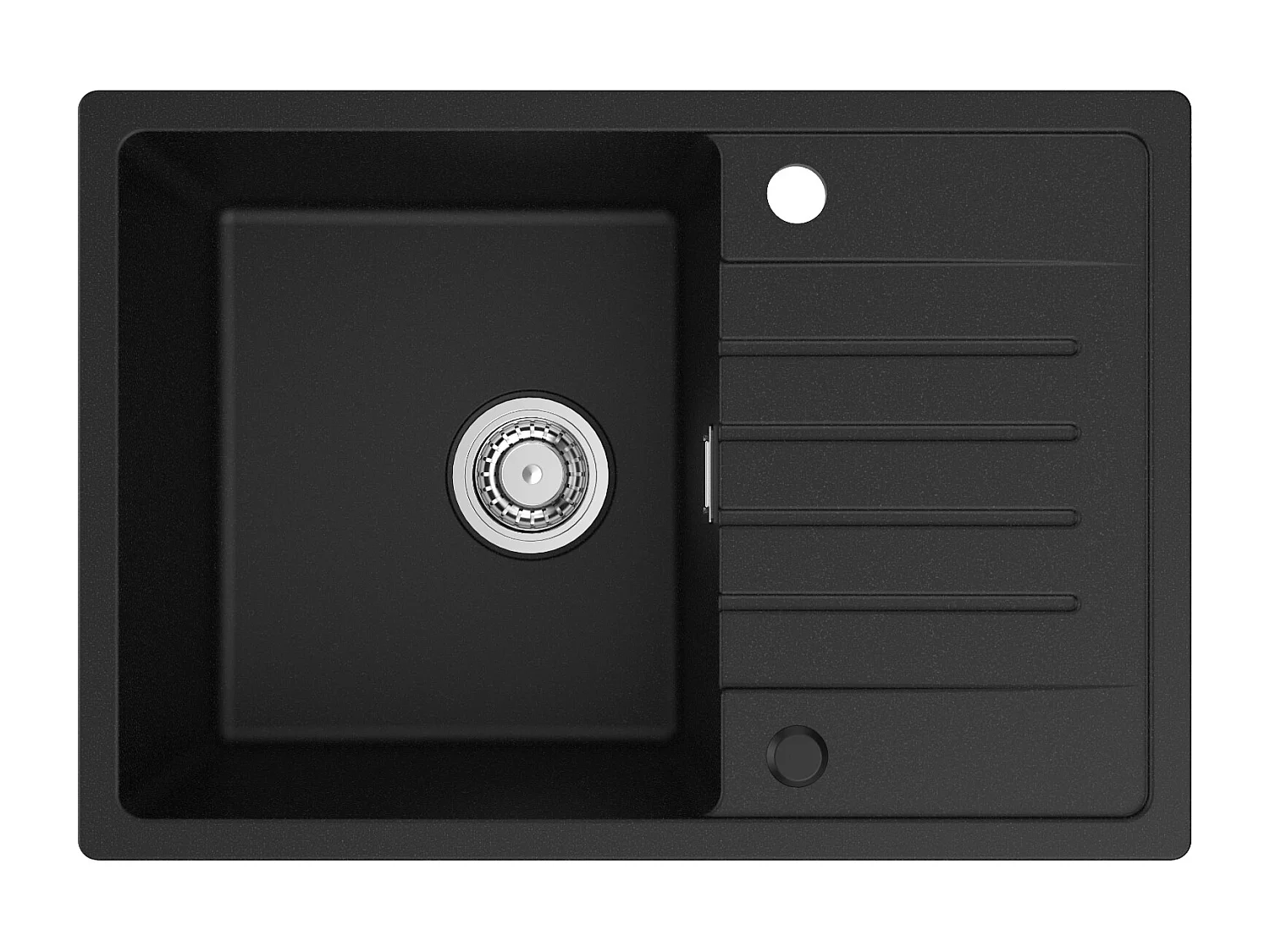 Fregadero empotrado negro de 1 seno con escurridor, cuarzo y resina, 65x45 cm + Mezclador de lavabo negro giratorio 360°