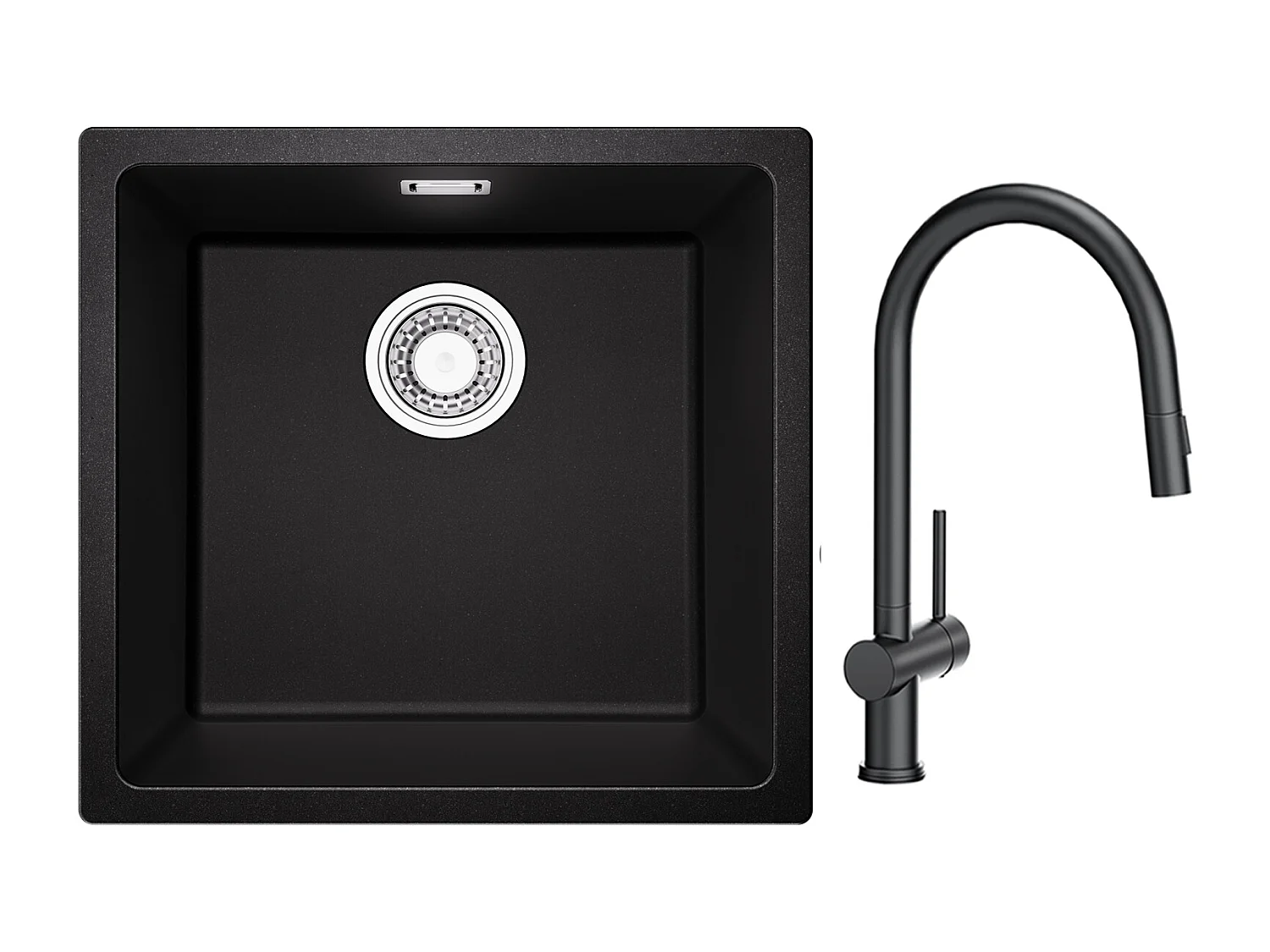 CECIPA MAX Evier 1 Bac en Quartz et Résine Noir Gris 45*44*20cm + Mitigeur de Cuisine avec Douchette Extractible avec 2 Types de Jet