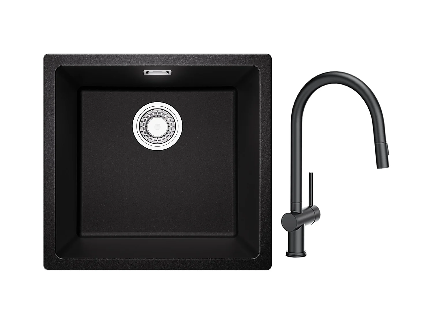 CECIPA MAX Evier 1 Bac en Quartz et Résine Noir Gris 45*44*20cm + Mitigeur de Cuisine avec Douchette Extractible avec 2 Types de Jet
