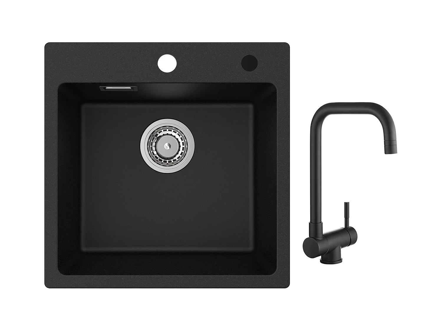 Cecipa max 45x45 cm Lavello in Quarzo Nero Lavello 1 Vasca Lavello in Quarzo e Resina Lavello Cucina + Miscelatore Cucina Ribaltabile Rubinetto Sotto Finestra Nero
