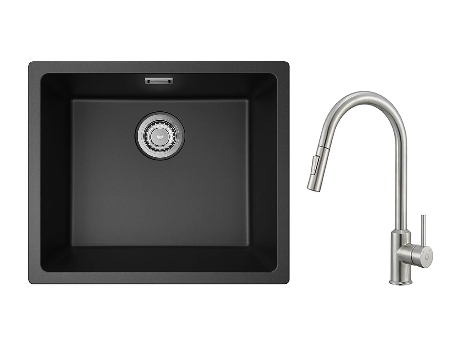 CECIPA MAX Evier 1 Bac en Quartz et Résine Noir Gris 50*44*20cm + Mitigeur avec Douchette Extractible 2 Modes de Sortie D'eau