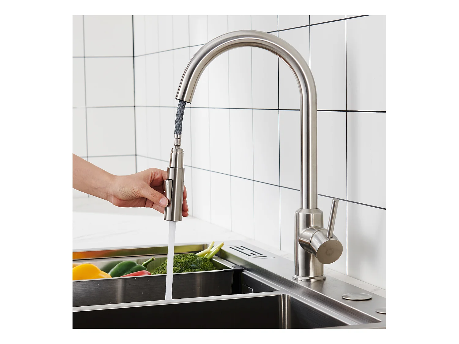 CECIPA MAX Evier 1 Bac en Quartz et Résine Noir Gris 50*44*20cm + Mitigeur avec Douchette Extractible 2 Modes de Sortie D'eau