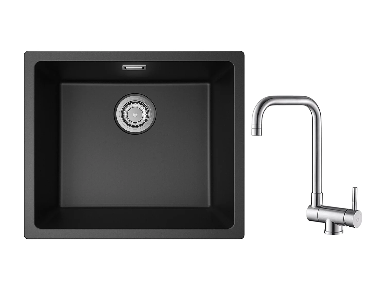 CECIPA MAX Evier 1 Bac en Quartz et Résine Noir Gris 50*44*20cm + Robinet Cuisine Rabattable Mitigeur de Evier Repliable Brossé