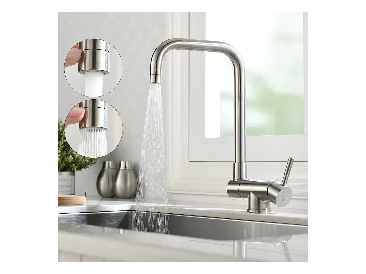 CECIPA MAX Evier 1 Bac en Quartz et Résine Noir Gris 50*44*20cm + Robinet Cuisine Rabattable Mitigeur de Evier Repliable Brossé