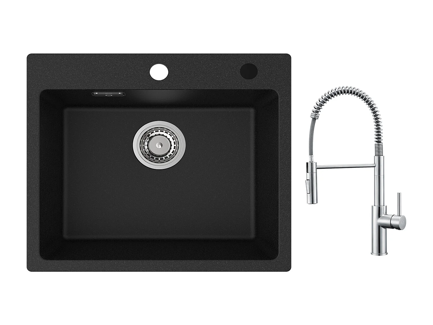 Cecipa max Evier Quartz Noir 50x45cm Evier 1 Bac en Quartz Evier de Cuisine en Granit  + Mitigeur Cuisine à Ressort Brossé avec Douchette Extractible