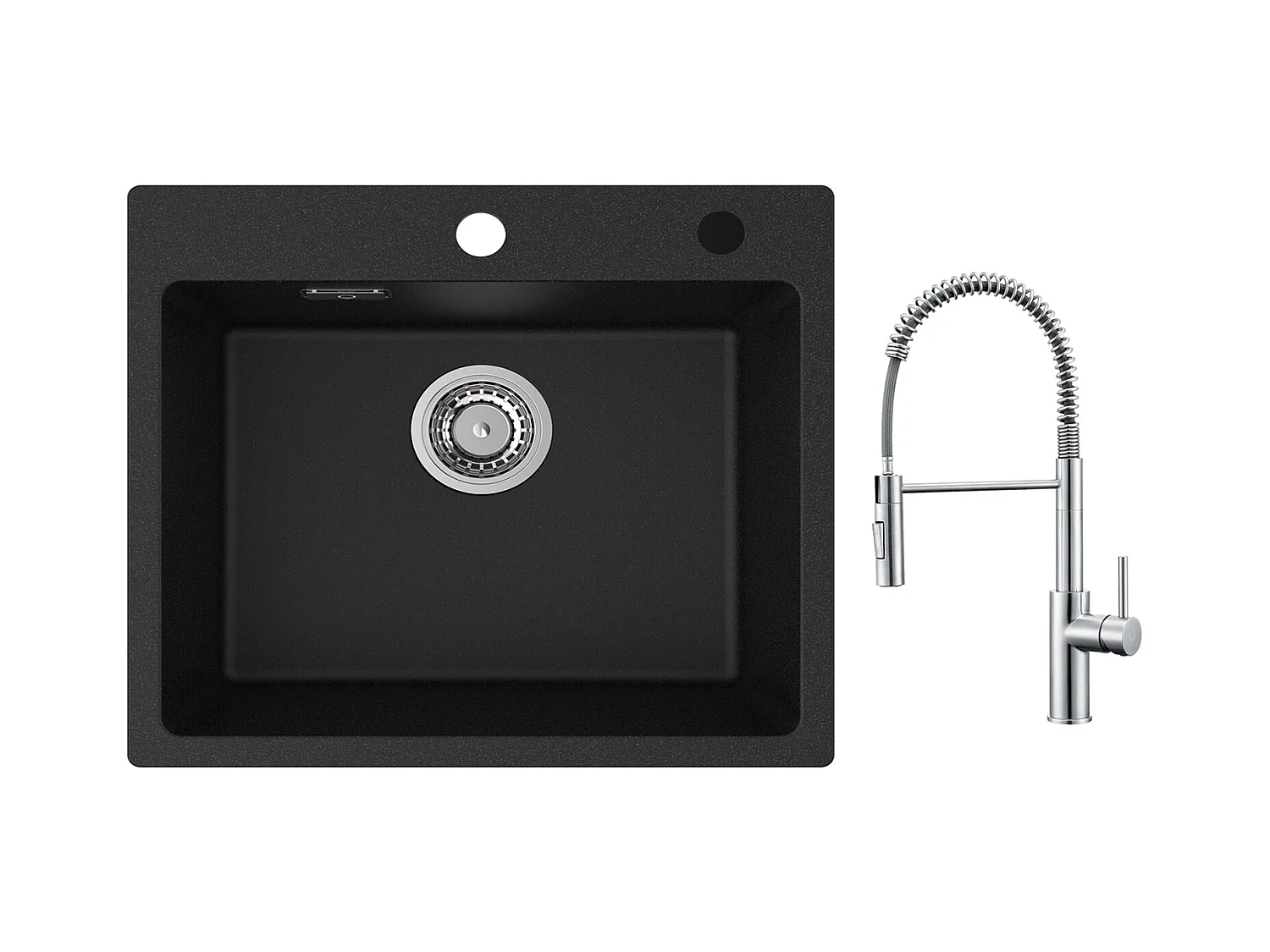 Cecipa max Lavello in Quarzo Nero 50x45 cm Lavello in Quarzo 1 vasca Lavello da Cucina in Granito + Miscelatore Cucina a Molla Spazzolata con Doccia Estraibile