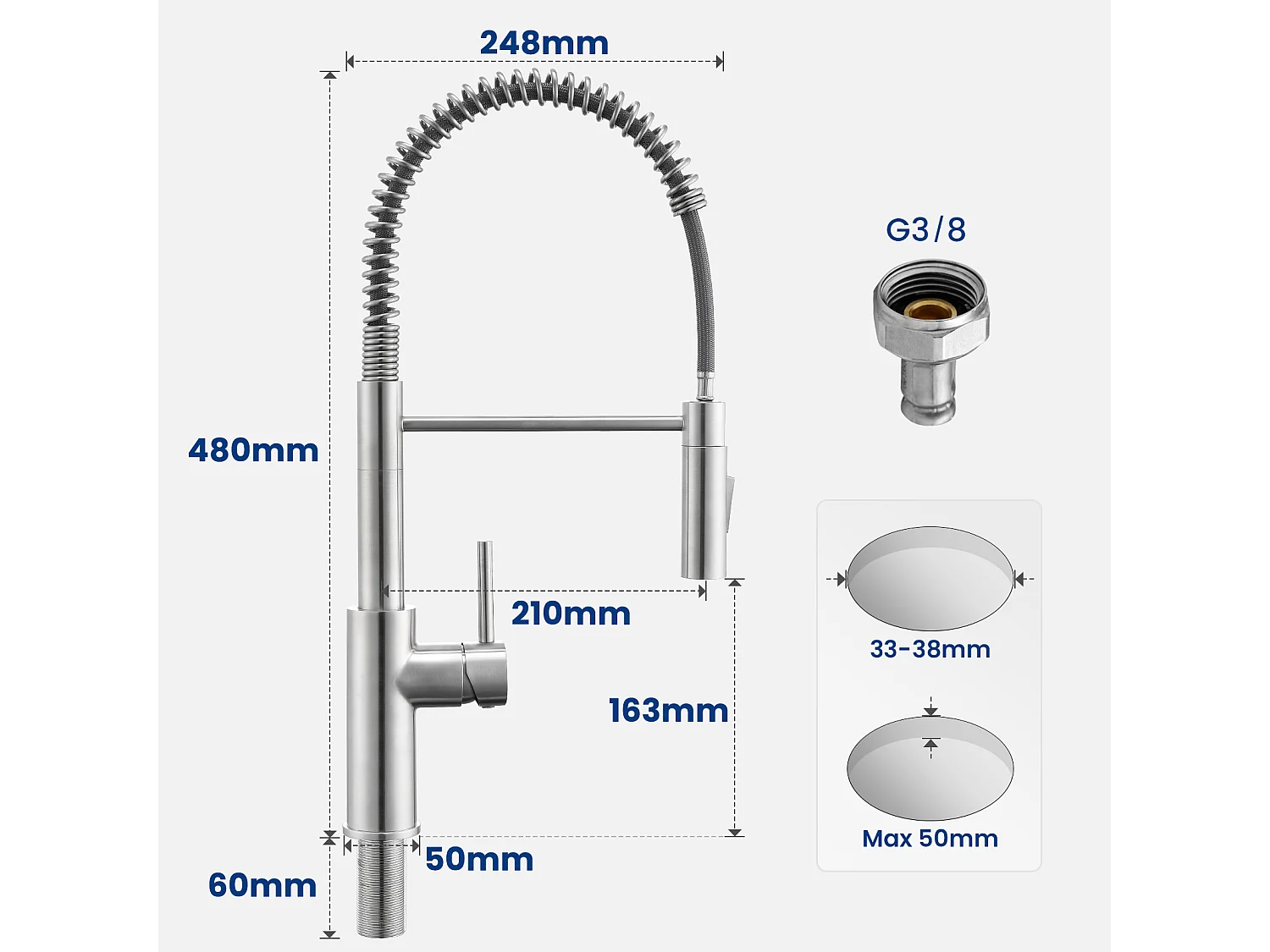 Cecipa max Evier Quartz Noir 50x45cm Evier 1 Bac en Quartz Evier de Cuisine en Granit  + Mitigeur Cuisine à Ressort Brossé avec Douchette Extractible
