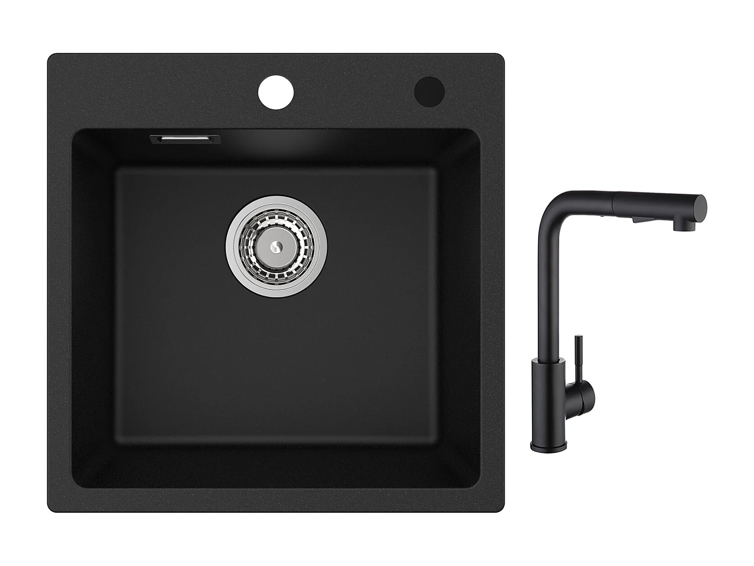 Cecipa max 45x45cm Evier Quartz Noir Evier 1 Bac en Quartz et Résine + Noir Mitigeur Cuisine avec Douchette Extractible 2 Modes de pulvérisat