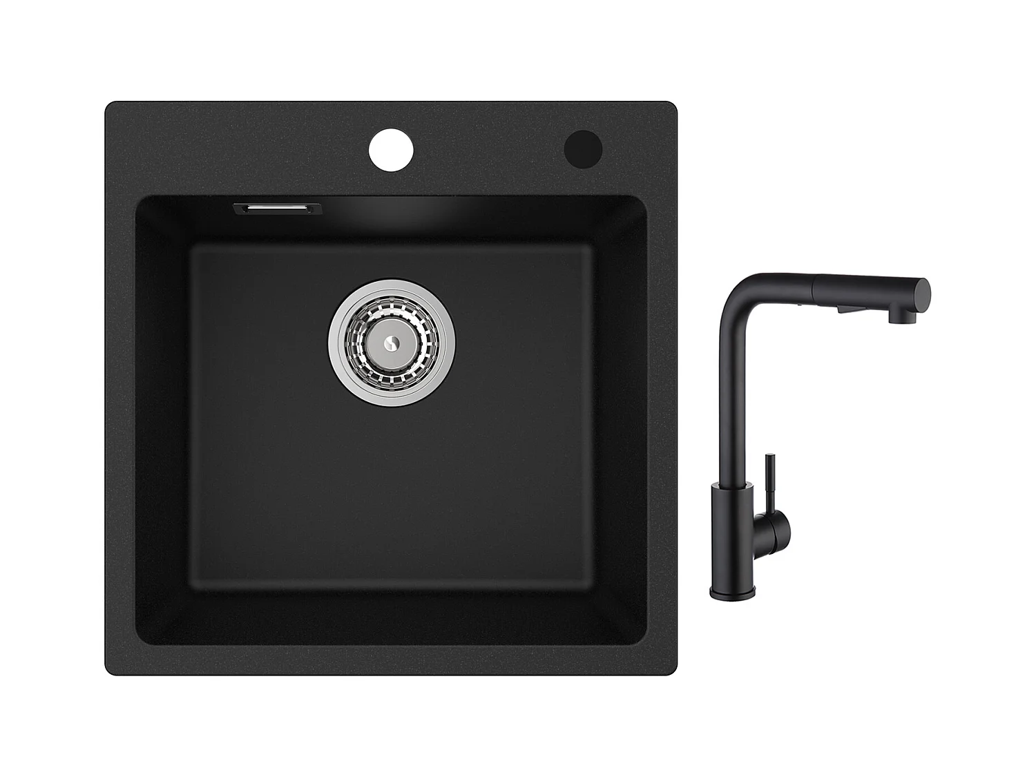 Cecipa max 45x45cm Evier Quartz Noir Evier 1 Bac en Quartz et Résine + Noir Mitigeur Cuisine avec Douchette Extractible 2 Modes de pulvérisat