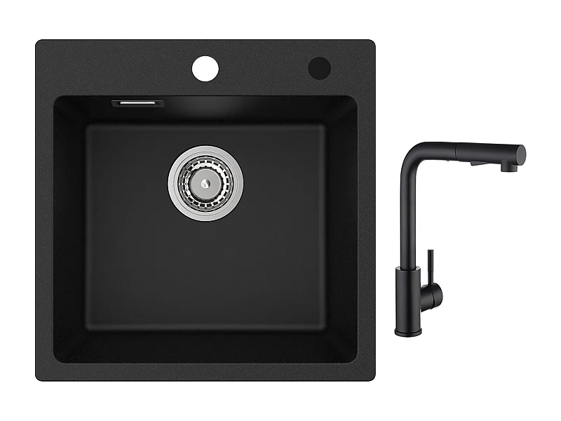 Cecipa max 45x45cm Evier Quartz Noir Evier 1 Bac en Quartz et Résine + Noir Mitigeur Cuisine avec Douchette Extractible 2 Modes de pulvérisat