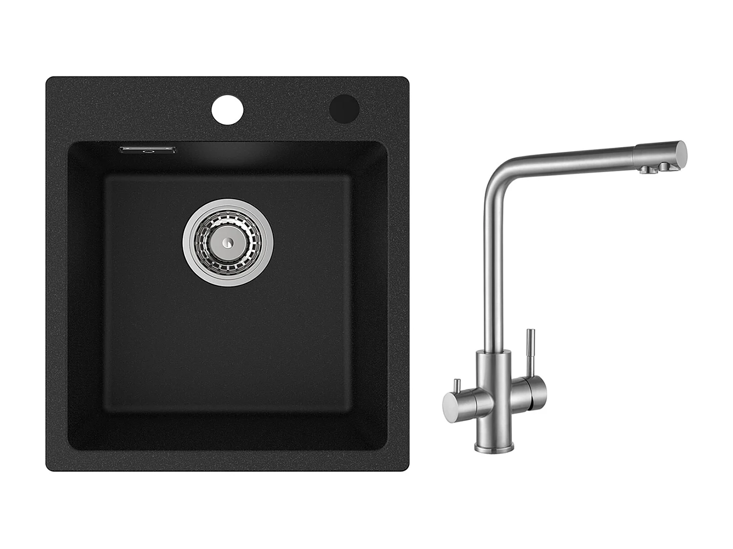 Cecipa MAX 40x45cm Noir Evier de Cuisine en Quartz et Résine Evier 1 Bac + Mitigeur Cuisine pour Sstème D'osmose