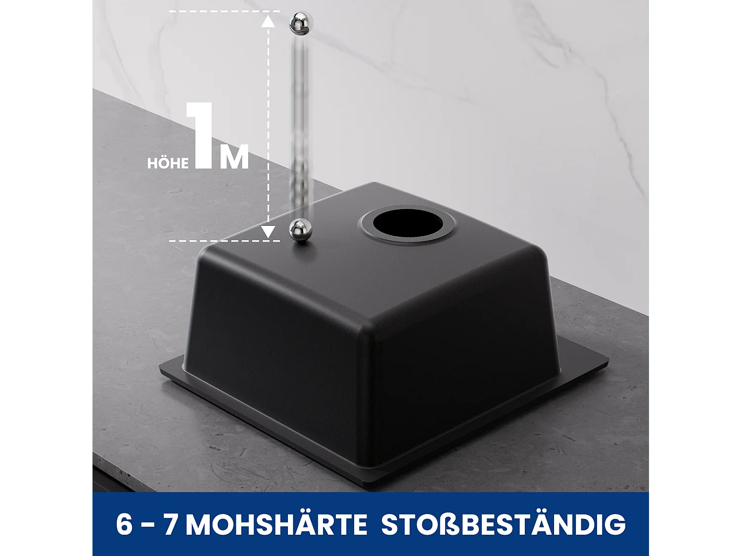 Cecipa max keukenspoelbak in kwarts en hars 40x45cm kwartsspoelbak 1 zwarte kom + mixer met uittrekbare spray, 3 waterafvoermodi, zwart