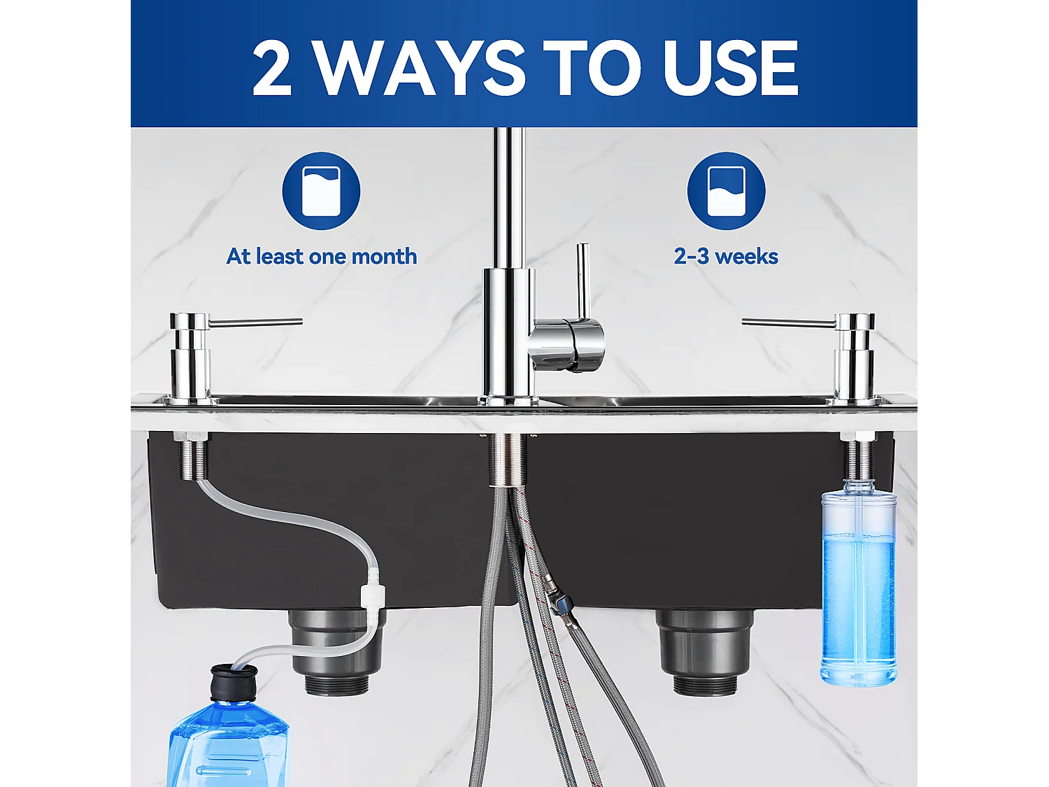 CECIPA Fregadero de Lavabo MAX 1 en Cuarzo y Resina, 3 Opciones de Montaje, 40*44*20cm + Dispensador de Jabón de Cocina Cromado 300ML