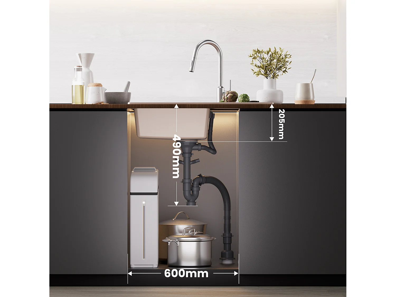 Cecipa max Evier de Cuisine avec Egouttoir Couleur Avoine 78x45cm + 300ML Distributeur de Savon Noir