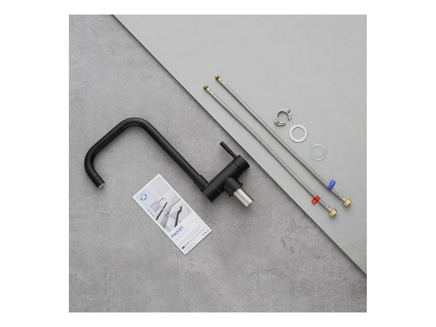 CECIPA MAX Evier 1 Bac en Quartz et Résine Noir Gris 55*44*20cm + Mitigeur Rabattable Noir Robinet Pliable Mitigeur Sous Fenêtre