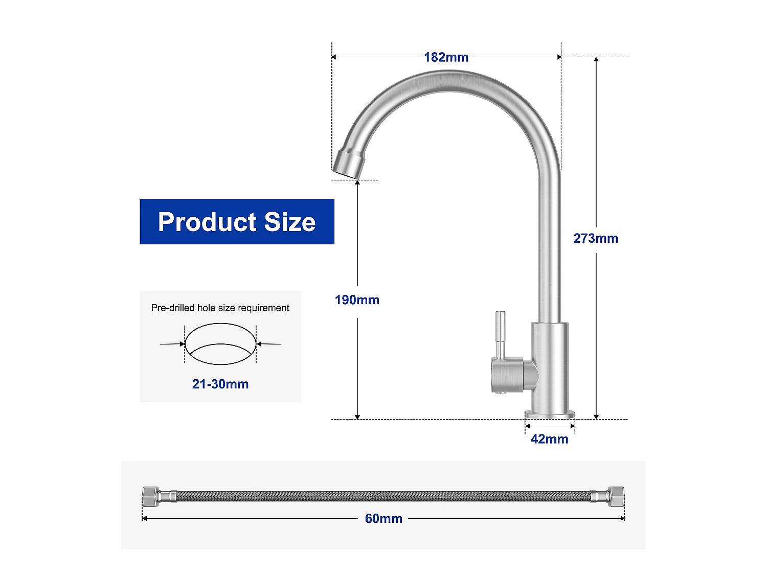 Lavello a 1 vasca in quarzo e resina, 3 opzioni di montaggio, 45*44*20 cm + rubinetto cucina acqua fredda, spazzolato