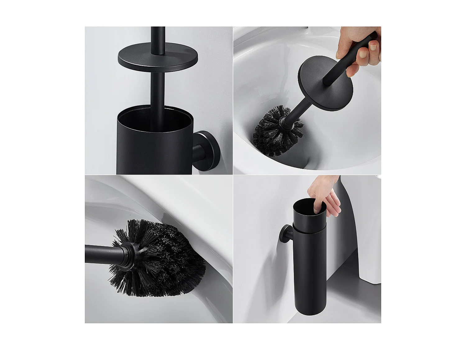 AuraLum Max 2pcs Porta Spazzola WC Acciaio Inossidabile Spazzola WC A Parete per Bagno Toilette WC Impermeabile Facile da pulire, Nero,Modello UE