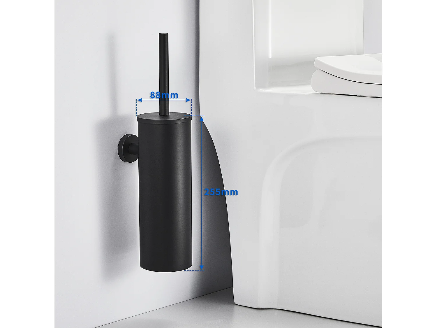 AURALUM MAX 2pcs Brosse Toilettes WC Suspendu Noir+Brossé avec Support de Brosse Balai Toilette en Acier INOX,Brosse Toilette Antibactérienne