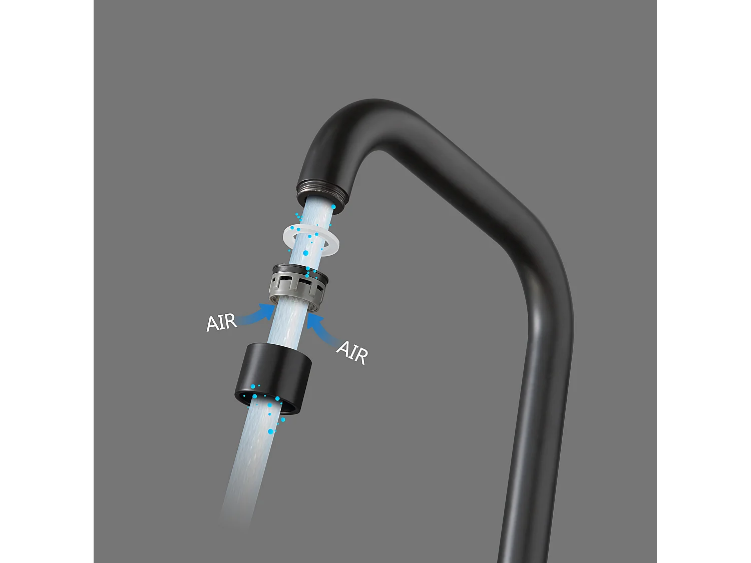 Noir Evier à Encastrer 1 Bac avec Egouttoir, Quartz et Résine, 65x45cm + Mitigeur de Cuisine en Inox Noir avec Bec Haut et Incurvé